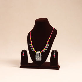 Pink - german silver wooden beads necklace set 58