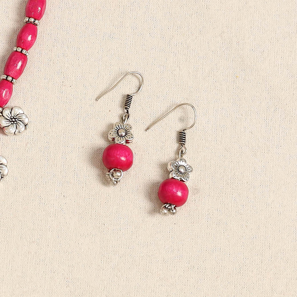 Pink - german silver wooden beads necklace set 60