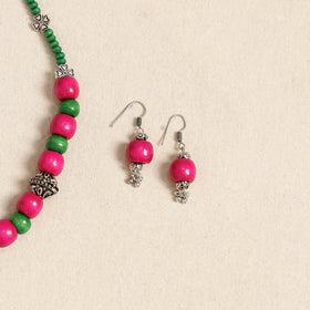 Pink - german silver wooden beads necklace set 82