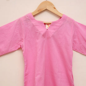 Girls plain cotton kurta set (2-4 years) 20 - handcrafted