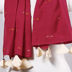  Godavari Jamdani Buti Patchwork Cotton Stole with Tassels 
