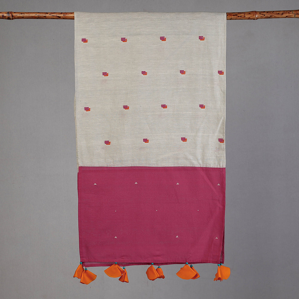  Godavari Jamdani Buti Patchwork Cotton Stole with Tassels 