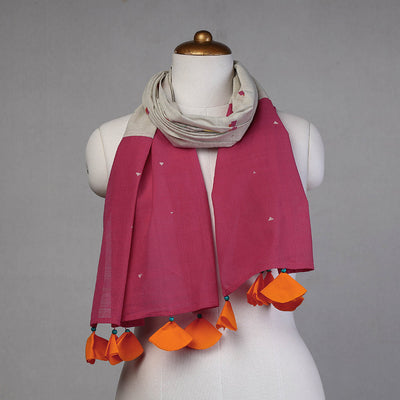  Godavari Jamdani Buti Patchwork Cotton Stole with Tassels 