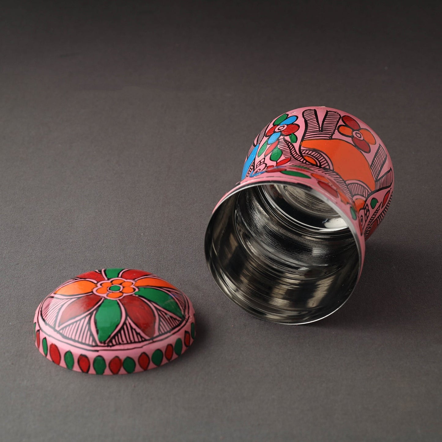 Pink Bengal Patua Handpainted Stainless Steel Multi Utility Canister