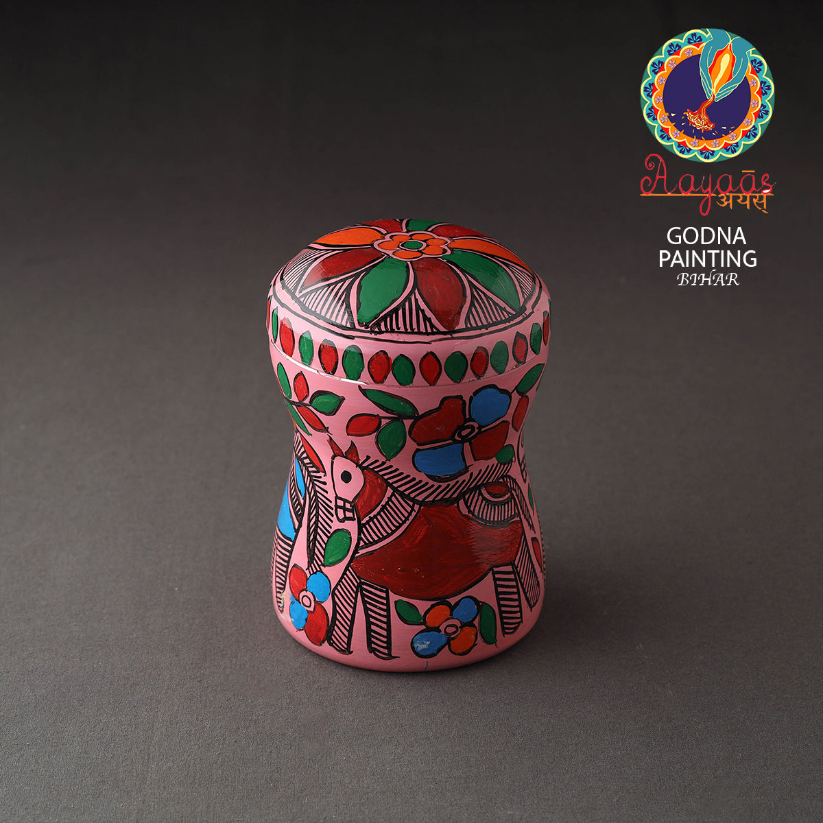 Pink Bengal Patua Handpainted Stainless Steel Multi Utility Canister