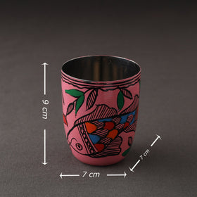 Godna Madhubani Pink Handpainted Stainless Steel Glass 