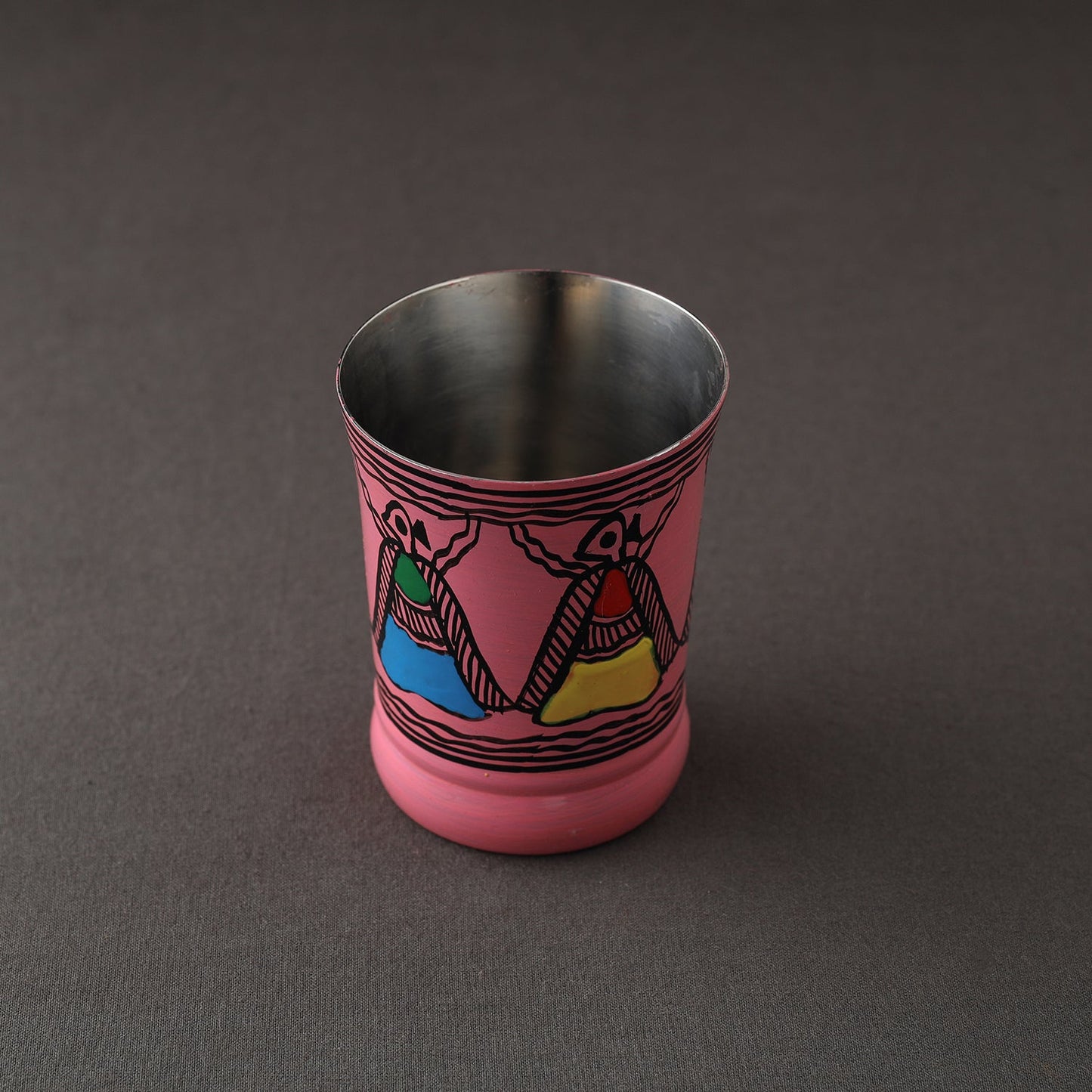 Godna Madhubani Pink Handpainted Stainless Steel Glass