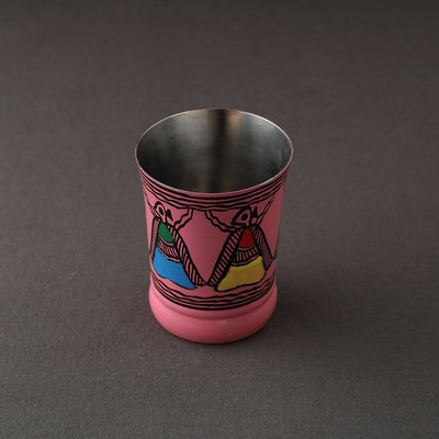 Godna Madhubani Pink Handpainted Stainless Steel Glass