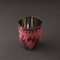 Godna Madhubani Pink Handpainted Stainless Steel Glass