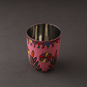 Godna Madhubani Pink Handpainted Stainless Steel Glass