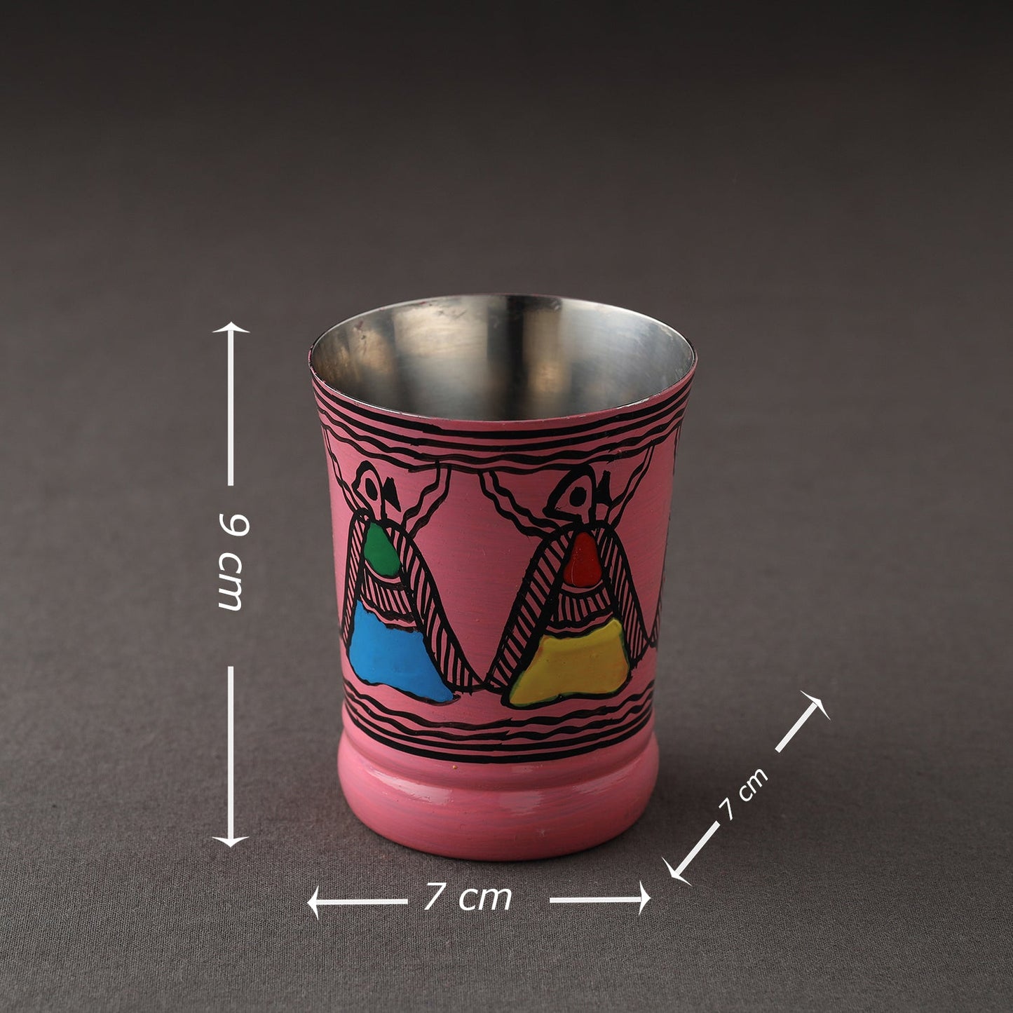 Godna Madhubani Pink Handpainted Stainless Steel Glass