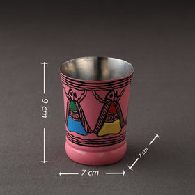 Godna Madhubani Pink Handpainted Stainless Steel Glass