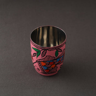Godna Madhubani Pink Handpainted Stainless Steel Glass 