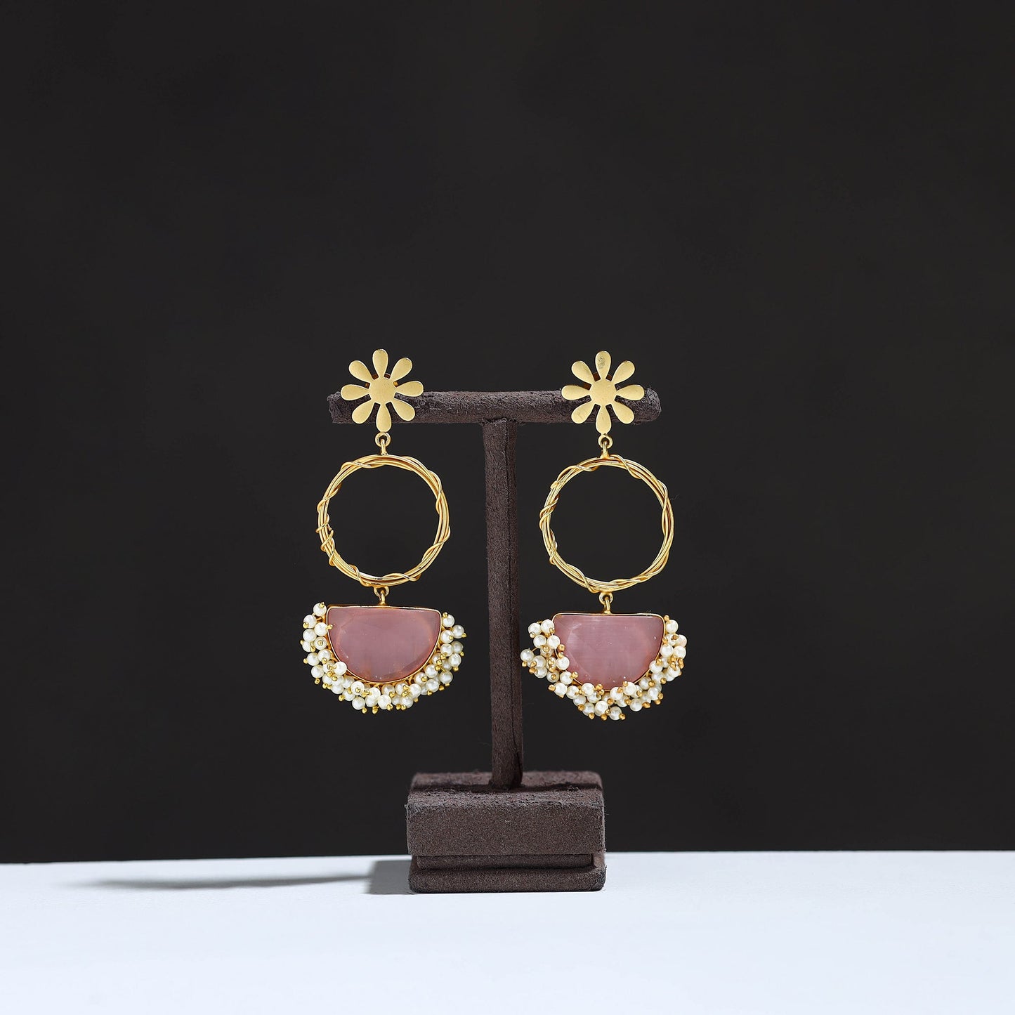 Pink - golden plated seep pearl & onyx natural stone
