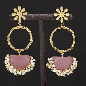Pink - golden plated seep pearl & onyx natural stone