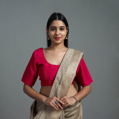 Pink Gota Patti Slub Silk Plain Blouse Online