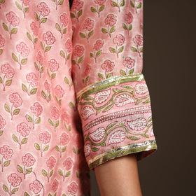 Pink - gota work chanderi silk sanganeri kurta set (set