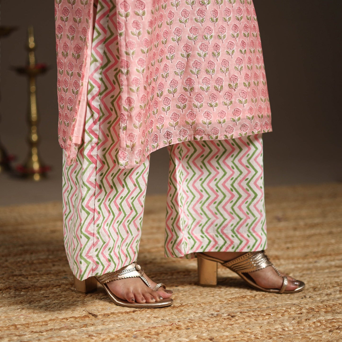 Pink - gota work chanderi silk sanganeri kurta set (set
