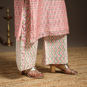 Pink - gota work chanderi silk sanganeri kurta set (set