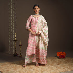 Pink - gota work chanderi silk sanganeri kurta set (set
