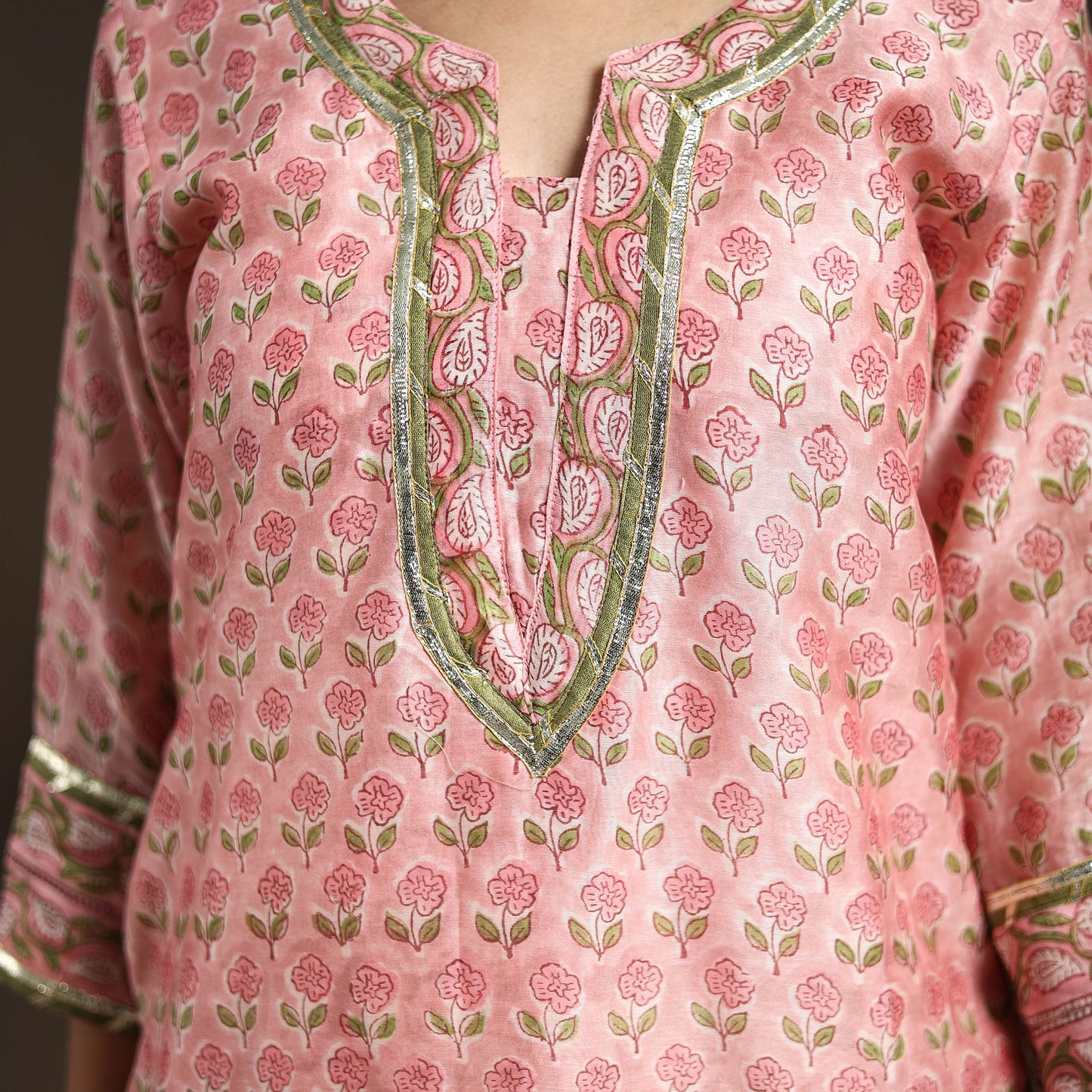 Pink - gota work chanderi silk sanganeri kurta set (set