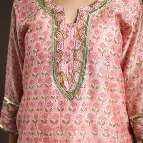 Pink - gota work chanderi silk sanganeri kurta set (set