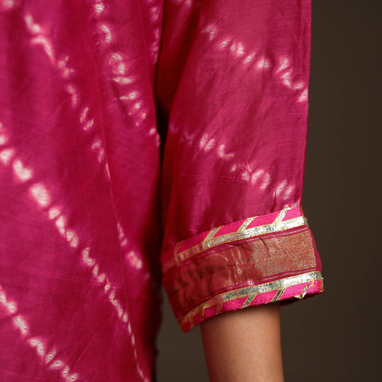 Pink - gota work chanderi silk shibori kurta set (set of 3)