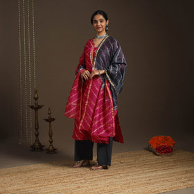 Pink - gota work chanderi silk shibori kurta set (set of 3)