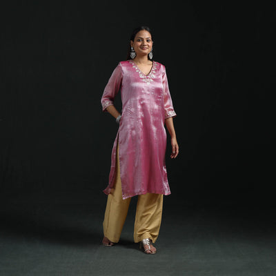 Gota work fine tissue zari straight plain kurta for women