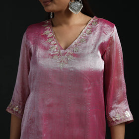 Gota work fine tissue zari straight plain kurta for women
