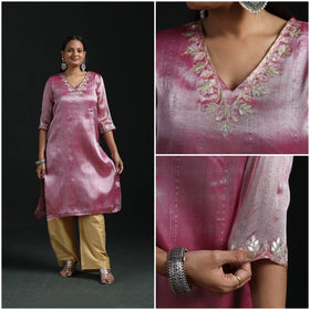 Gota work fine tissue zari straight plain kurta for women
