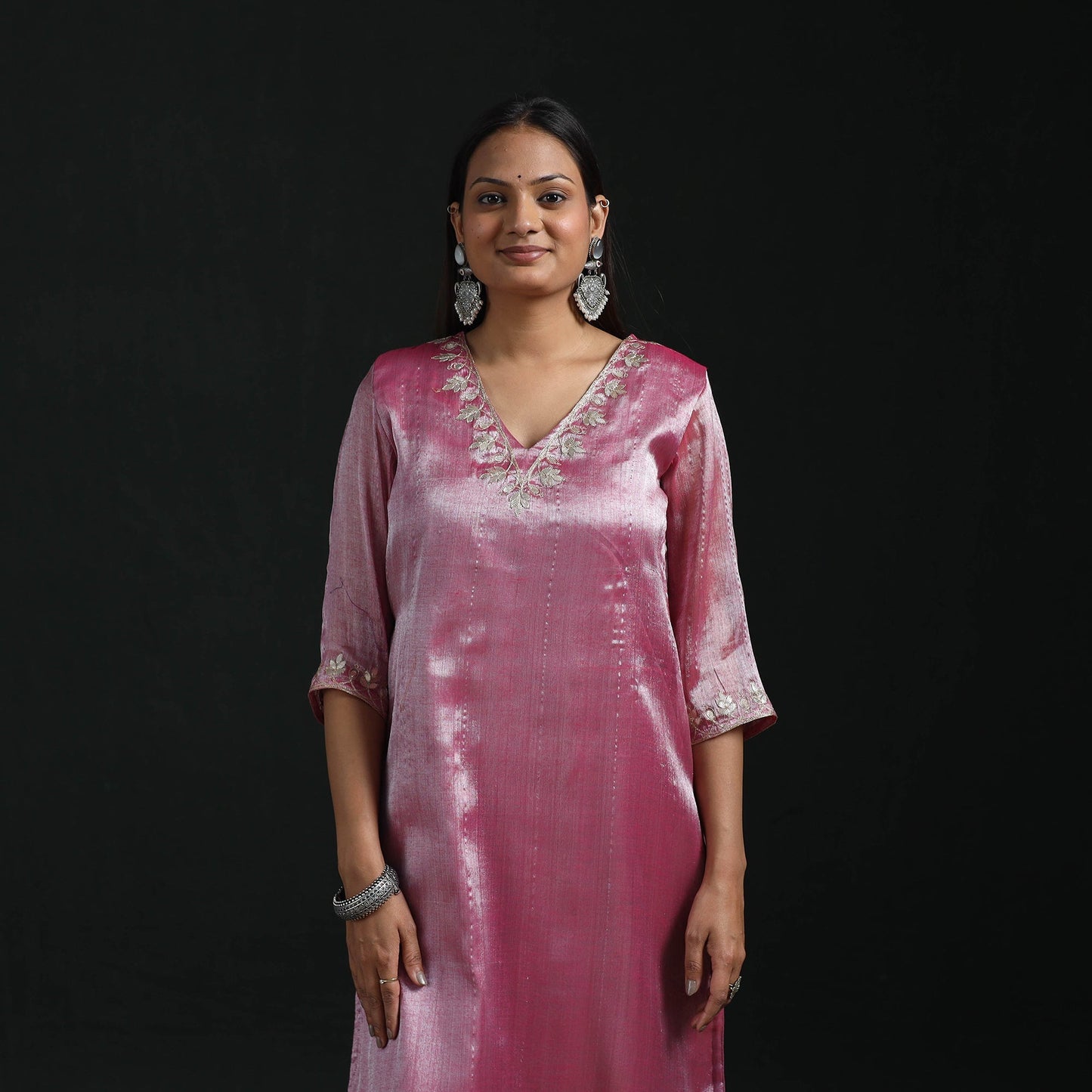 Gota work fine tissue zari straight plain kurta for women