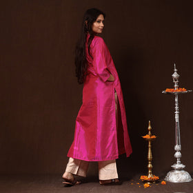 Buy Pink Gota Work Pure Silk Plain Long Kurta for Women