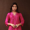 Buy Pink Gota Work Pure Silk Plain Long Kurta for Women