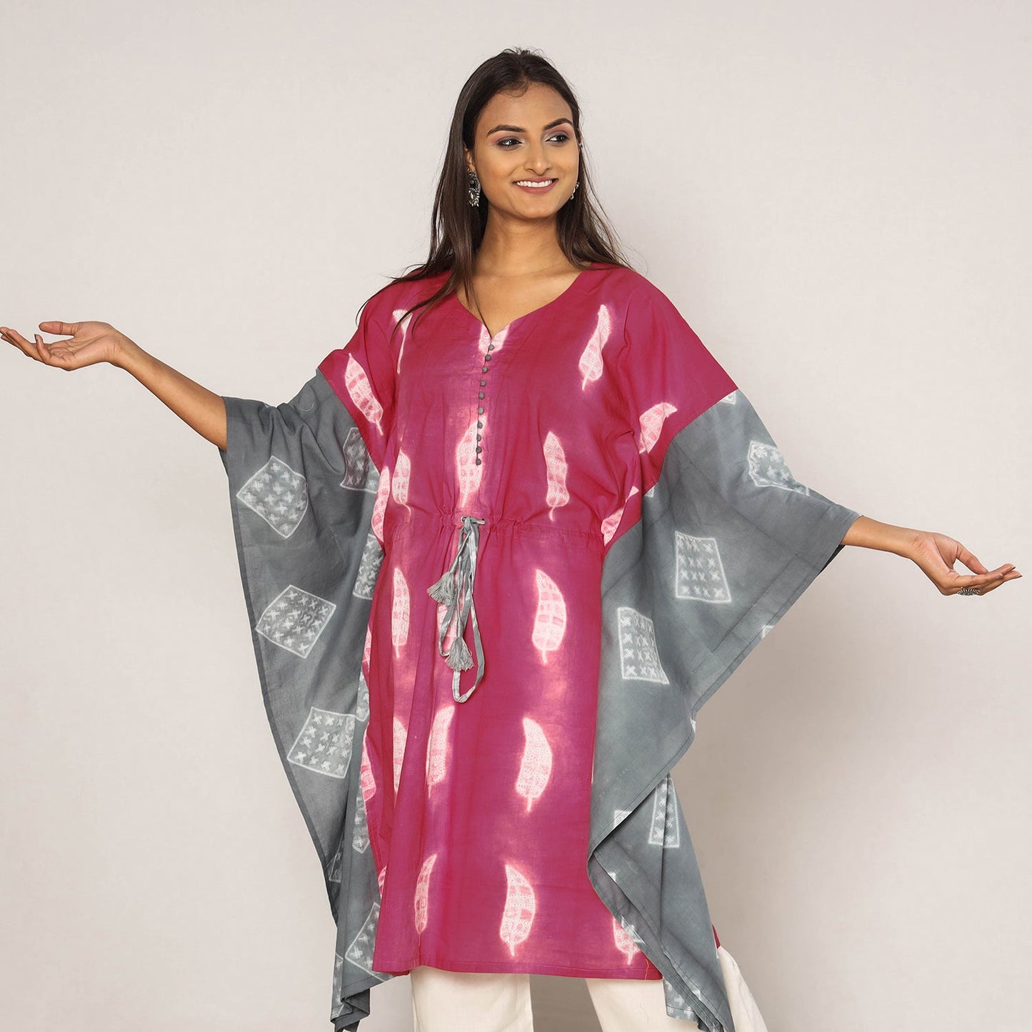  Shibori Tie-Dye Cotton Kaftan Dress (Medium) 