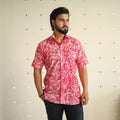 Pink Half Sleeve Cotton Men Hand Batik Print Shirt
