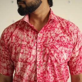 Pink Half Sleeve Cotton Men Hand Batik Print Shirt