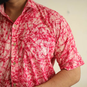 Pink Half Sleeve Cotton Men Hand Batik Print Shirt