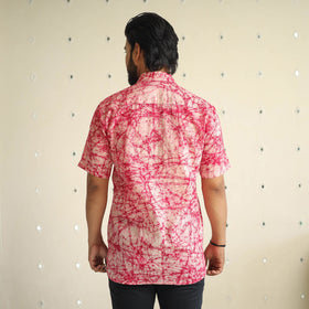 Pink Half Sleeve Cotton Men Hand Batik Print Shirt