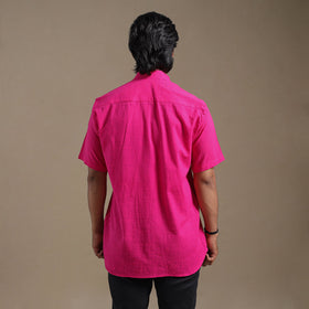 Pink Half Sleeve Slub Cotton Men Plain Shirt