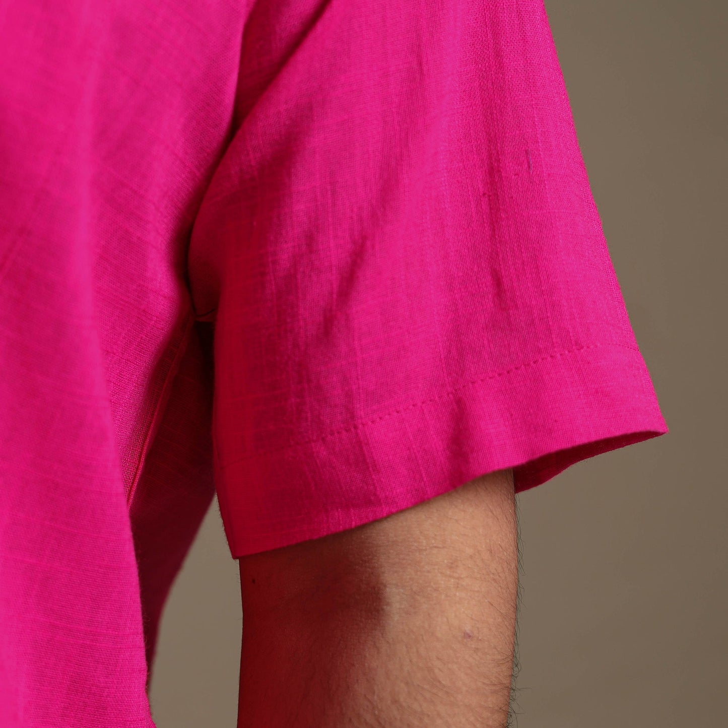 Pink Half Sleeve Slub Cotton Men Plain Shirt