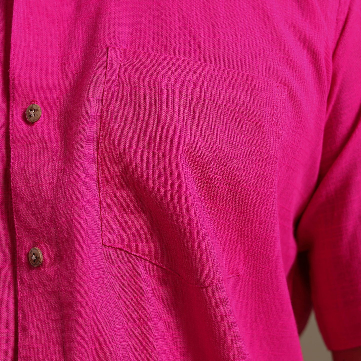 Pink Half Sleeve Slub Cotton Men Plain Shirt