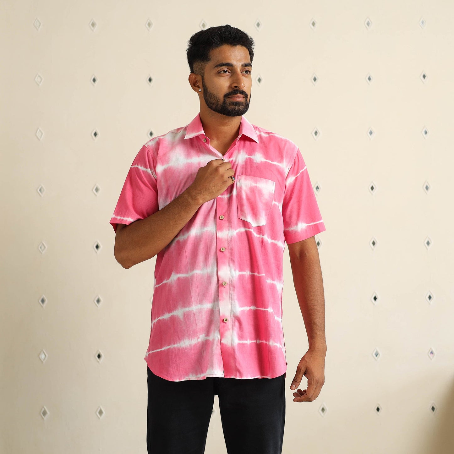 Buy Half Sleeve Tie & Dye Cotton Men Shibori Shirt
