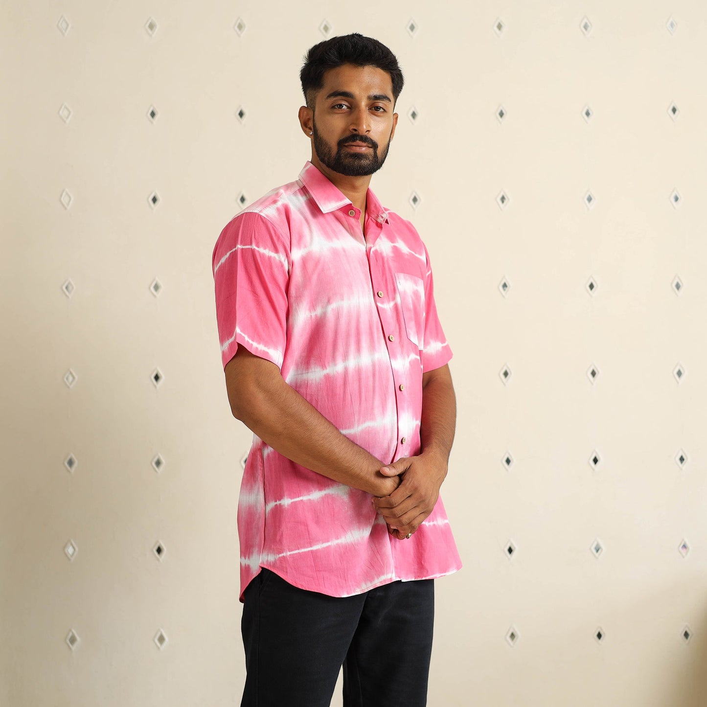 Buy Half Sleeve Tie & Dye Cotton Men Shibori Shirt