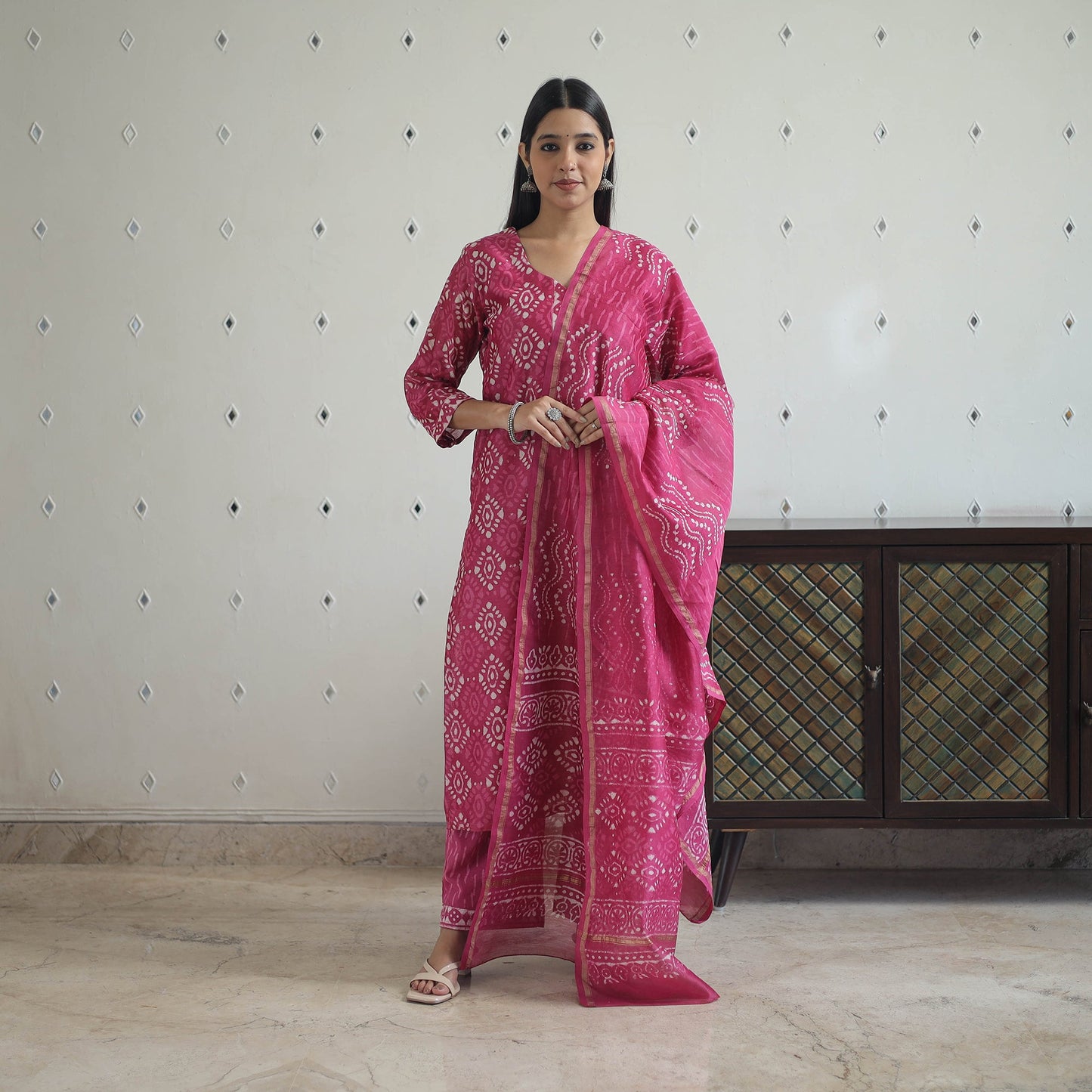 Buy Pink Hand Block Bagru Print Chanderi Silk Kurta Set