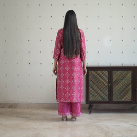 Buy Pink Hand Block Bagru Print Chanderi Silk Kurta Set
