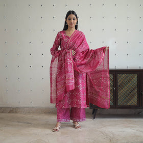 Buy Pink Hand Block Bagru Print Chanderi Silk Kurta Set