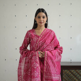 Buy Pink Hand Block Bagru Print Chanderi Silk Kurta Set