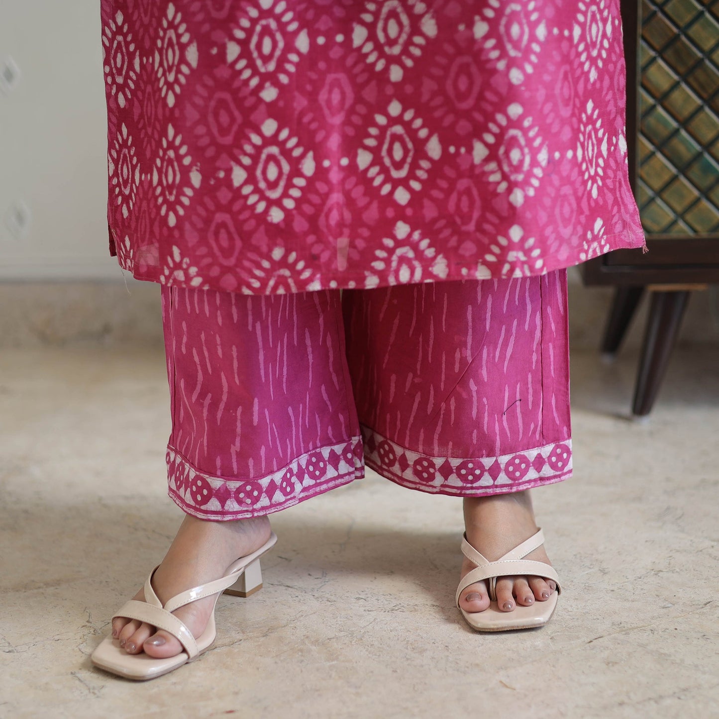 Buy Pink Hand Block Bagru Print Chanderi Silk Kurta Set