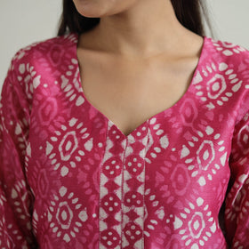 Buy Pink Hand Block Bagru Print Chanderi Silk Kurta Set